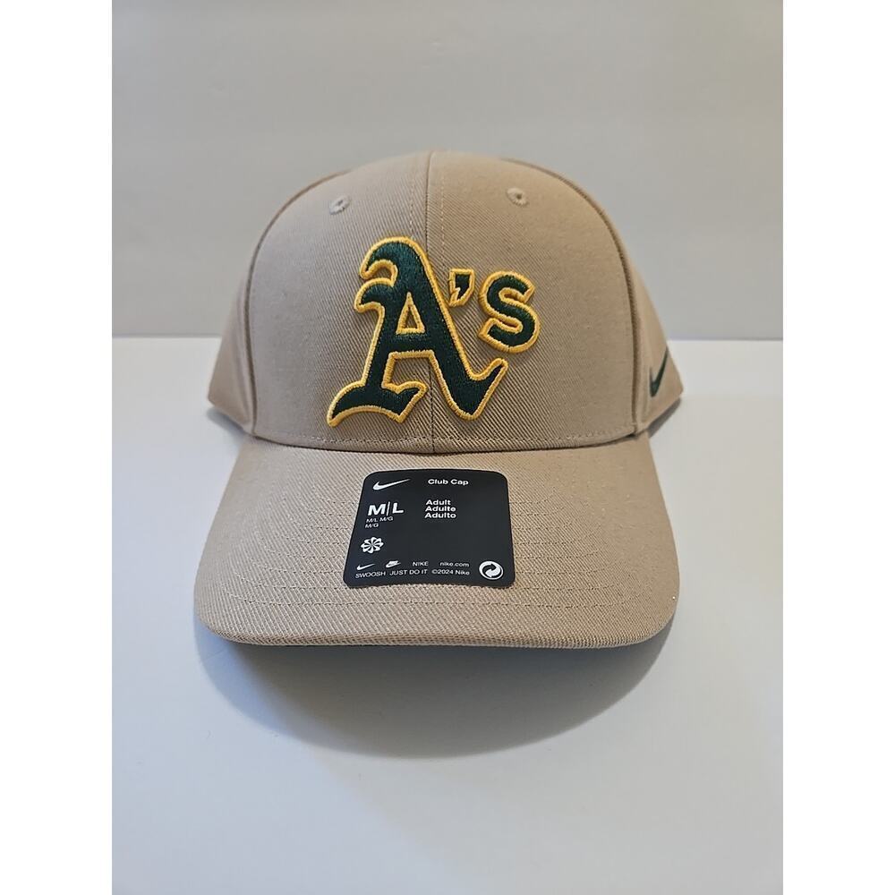 Nike Oakland A's Khaki Club Cap Adjustable Hat Cap Size M/L Structure